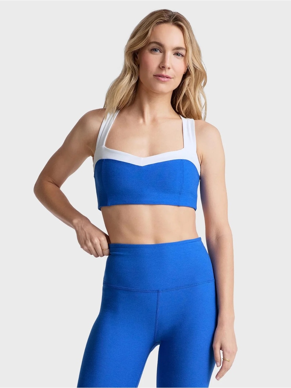 NWT Beyond Yoga Court Blue Heather/Cloud White Trophy Sports Bra- Women's L